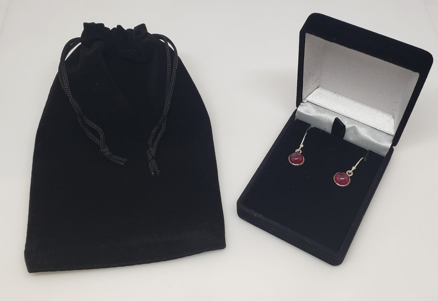 Ruby Round Dangle Earrings- Sterling Silver - Joy#184