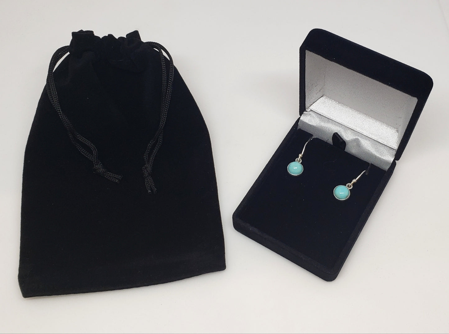 Turquoise Round Dangle Earrings- Sterling Silver  - Joy#183