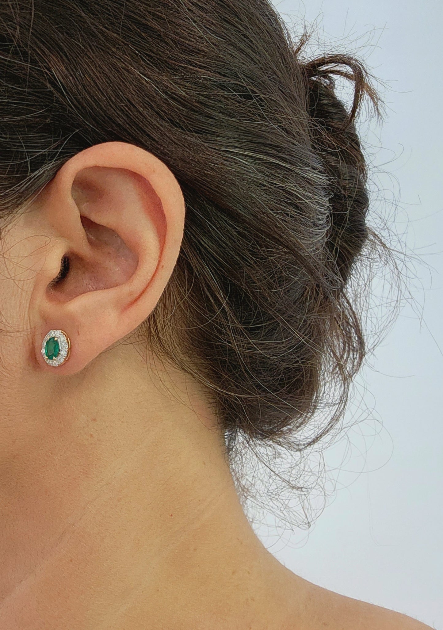 14k Yellow Gold Emerald & Diamond Stud Earrings 6mm #323