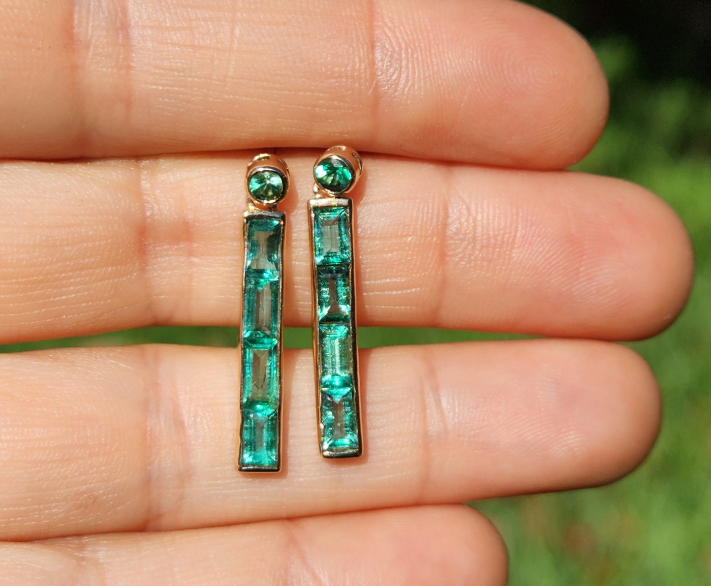 Emerald Drop Earrings - 14k Yellow Gold #341