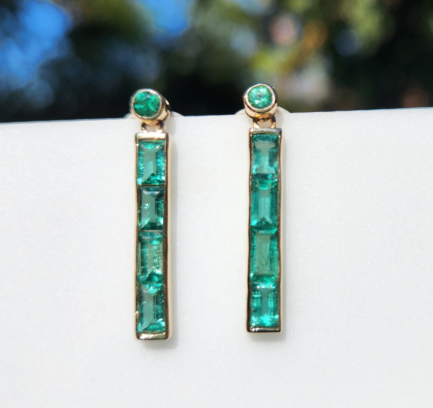 Emerald Drop Earrings - 14k Yellow Gold #341
