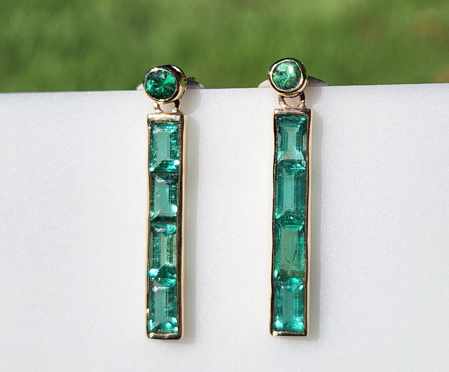 Emerald Drop Earrings - 14k Yellow Gold #341