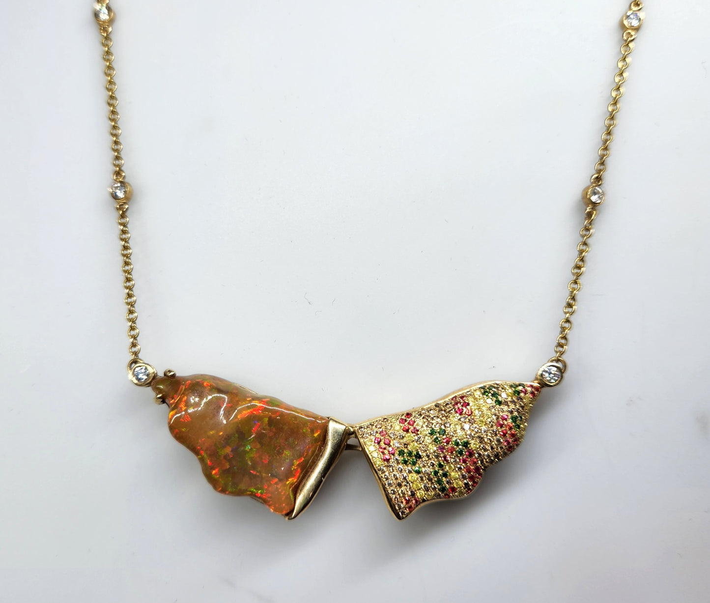 Opal & Diamond Necklace 14k Gold  #1315