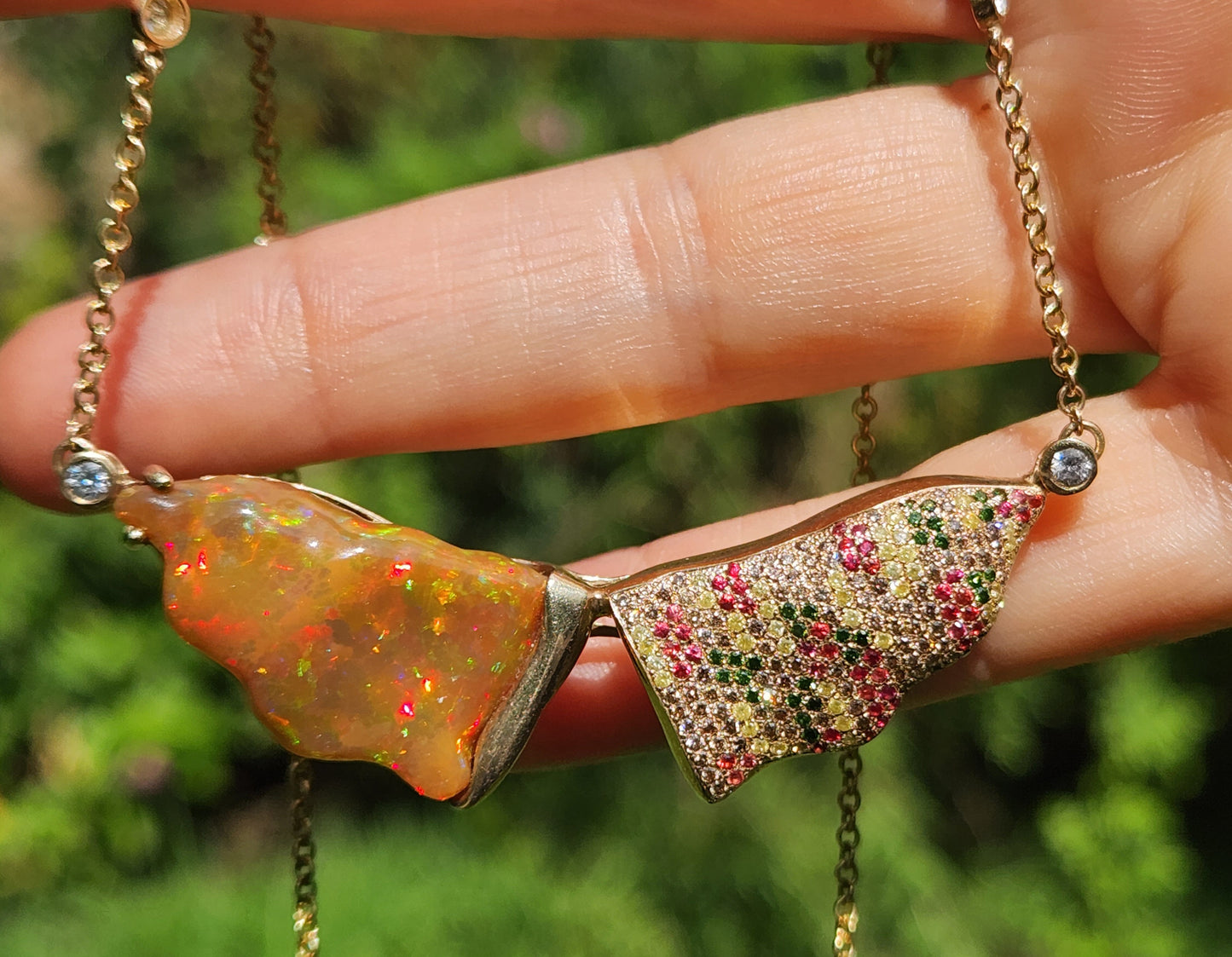 Opal & Diamond Necklace 14k Gold  #1315