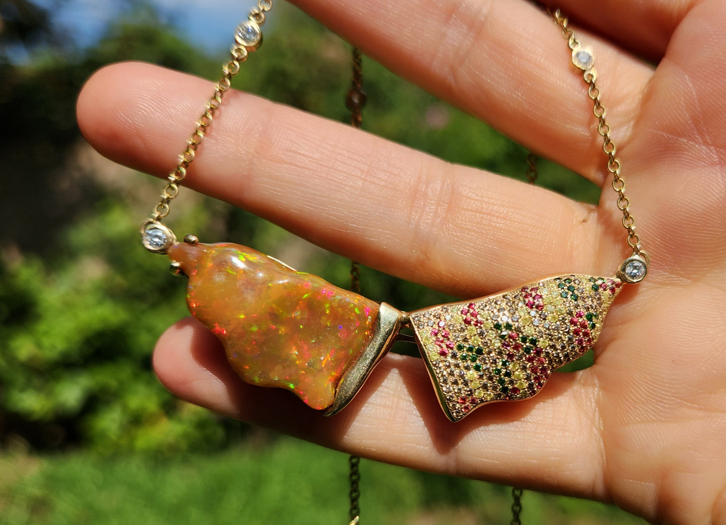 Opal & Diamond Necklace 14k Gold  #1315