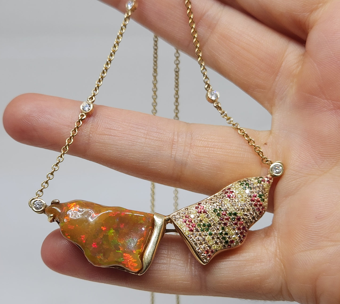 Opal & Diamond Necklace 14k Gold  #1315