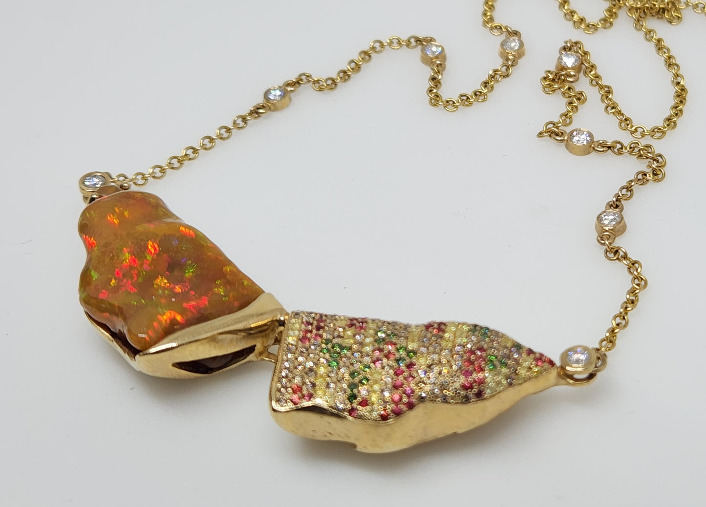 Opal & Diamond Necklace 14k Gold  #1315