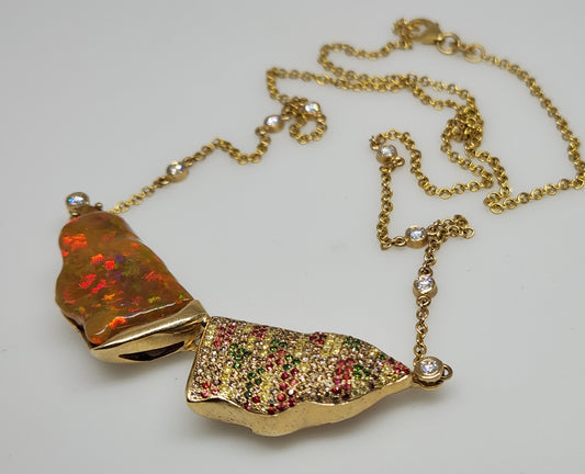 Opal & Diamond Necklace 14k Gold  #1315