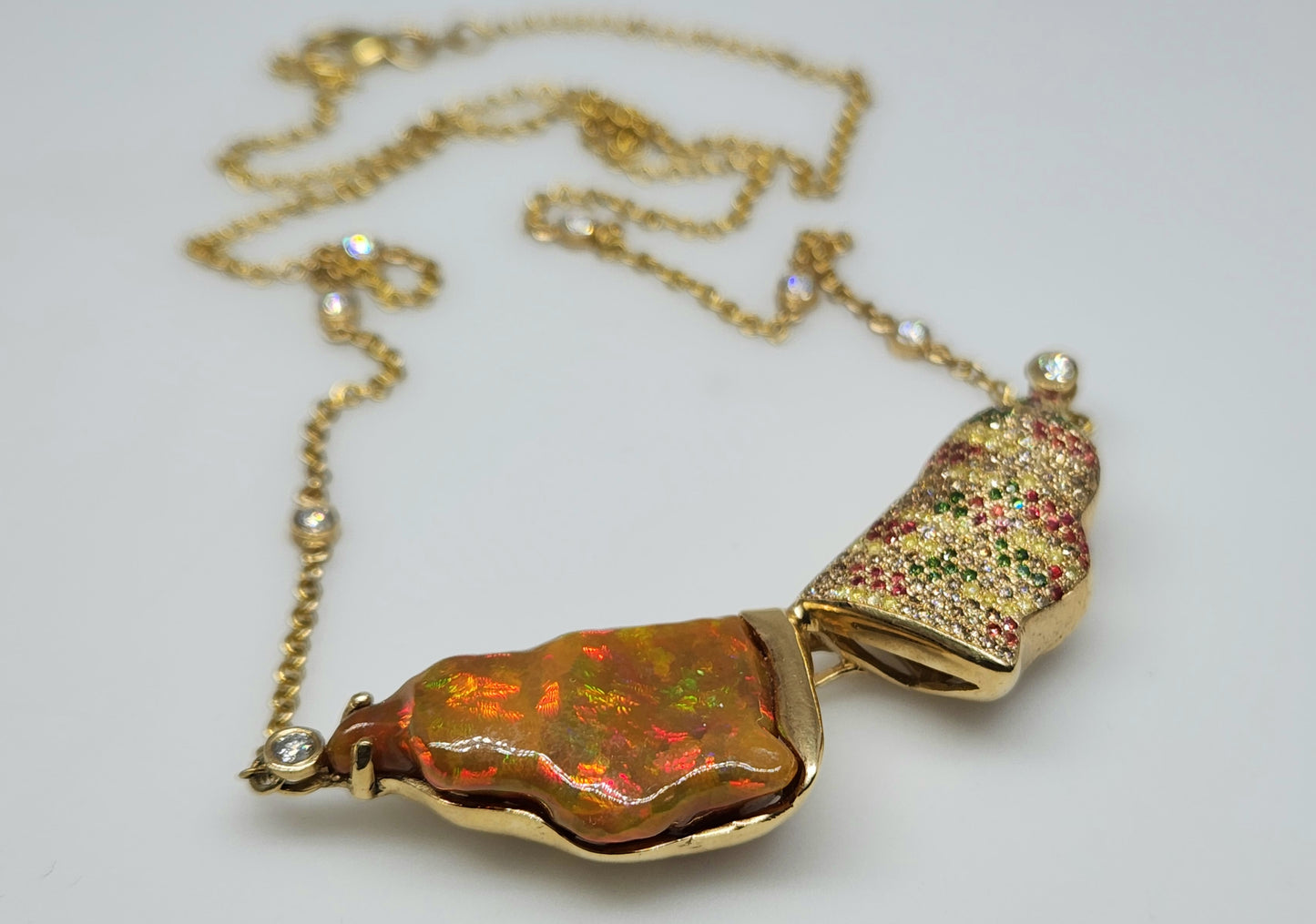 Opal & Diamond Necklace 14k Gold  #1315