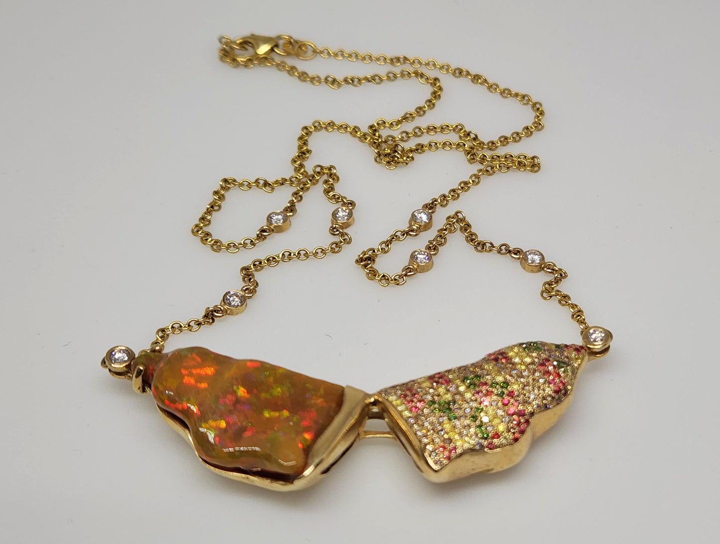 Opal & Diamond Necklace 14k Gold  #1315