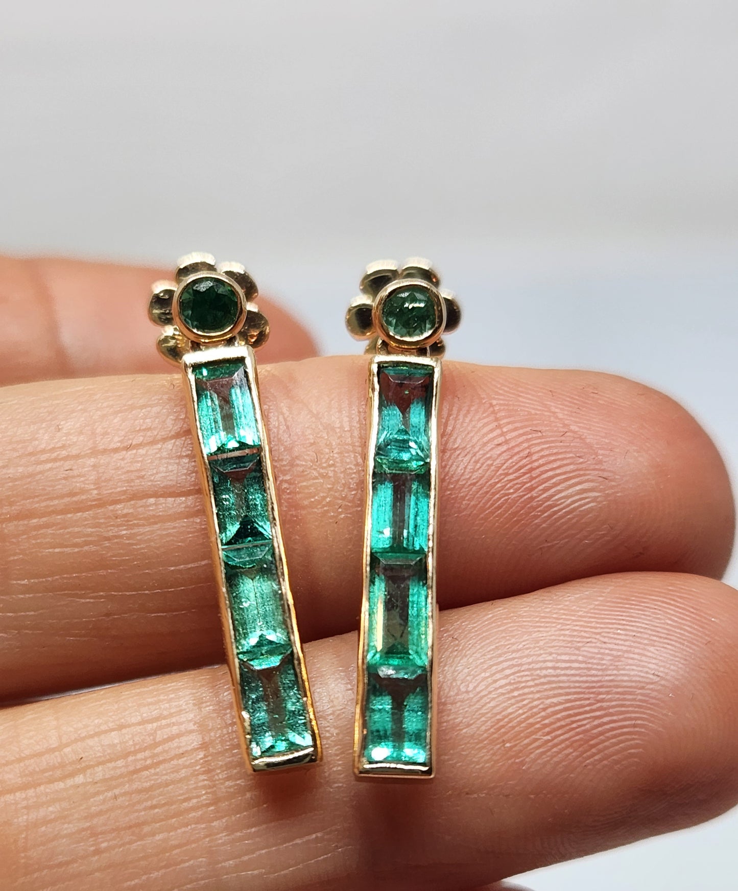 Emerald Drop Earrings - 14k Yellow Gold #341