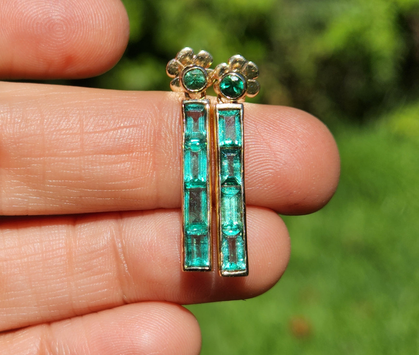 Emerald Drop Earrings - 14k Yellow Gold #341