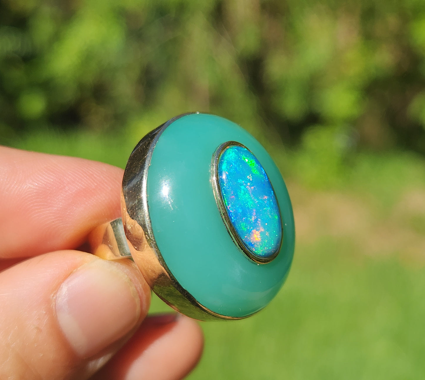 Chrysoprase & Opal Ring - 14k Yellow Gold  #340