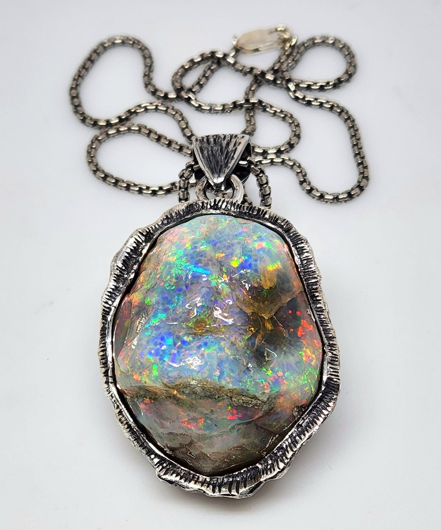 Large Natural Opal Specimen Pendant Sterling Silver #356