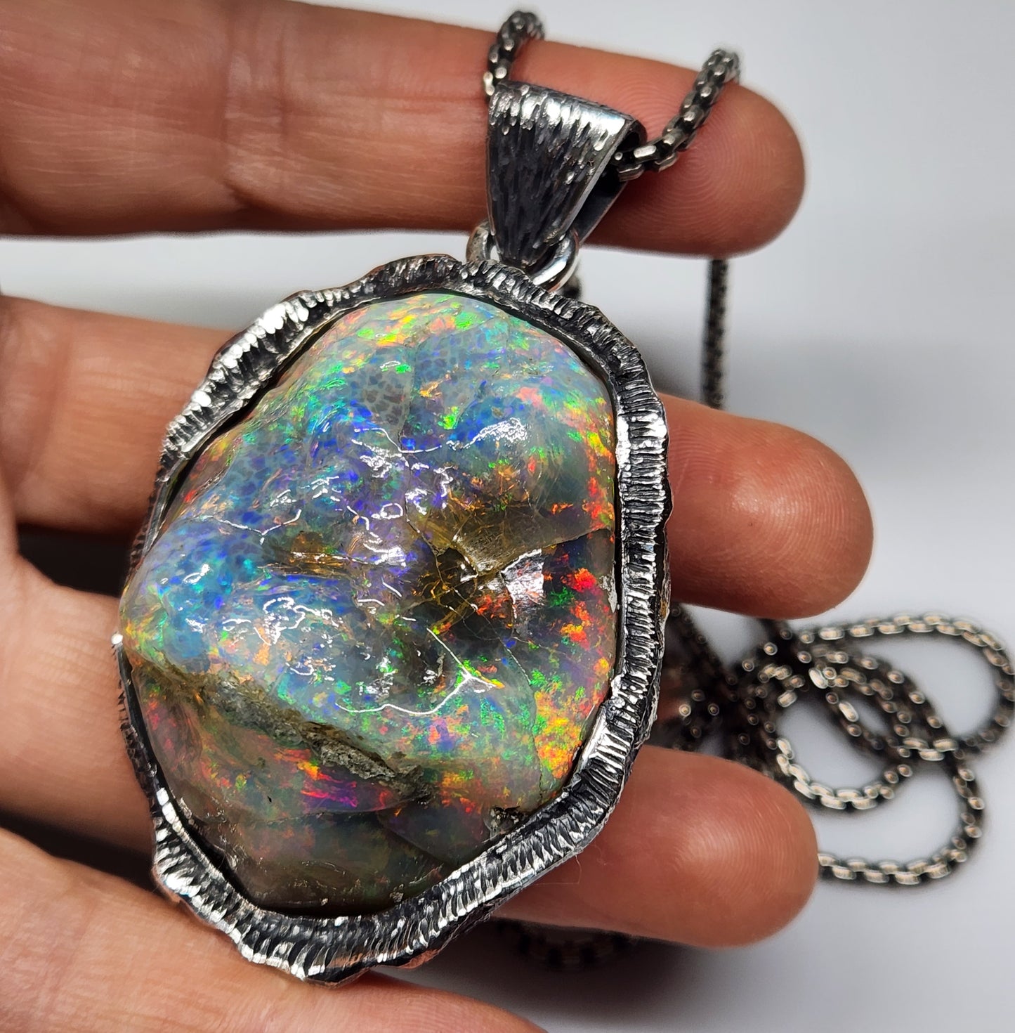 Large Natural Opal Specimen Pendant Sterling Silver #356