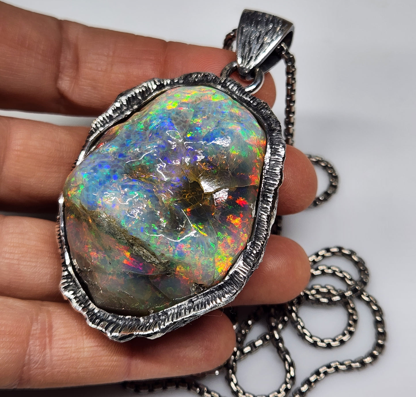 Large Natural Opal Specimen Pendant Sterling Silver #356
