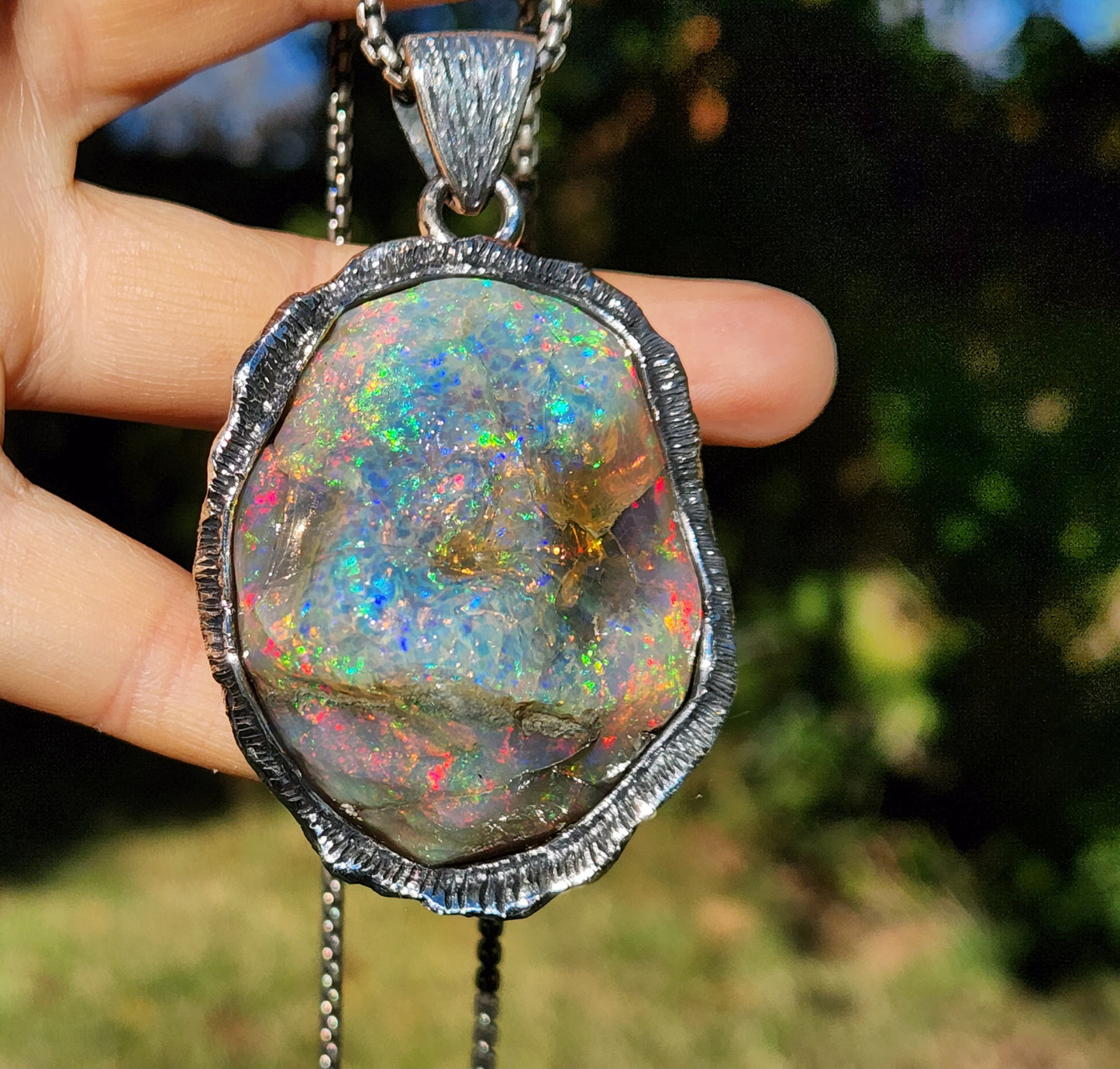 Large Natural Opal Specimen Pendant Sterling Silver #356