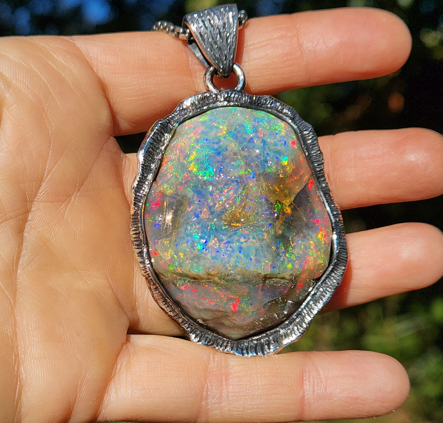 Large Natural Opal Specimen Pendant Sterling Silver #356