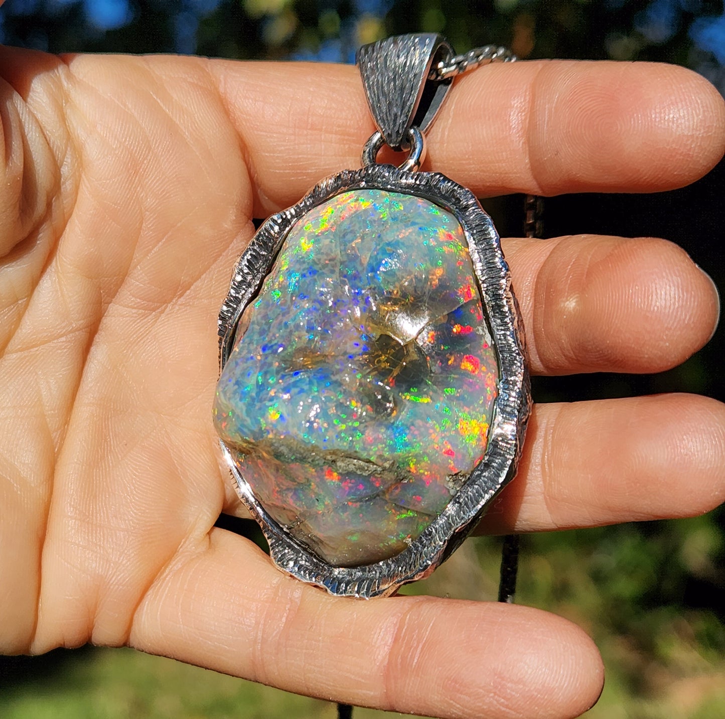 Large Natural Opal Specimen Pendant Sterling Silver #356
