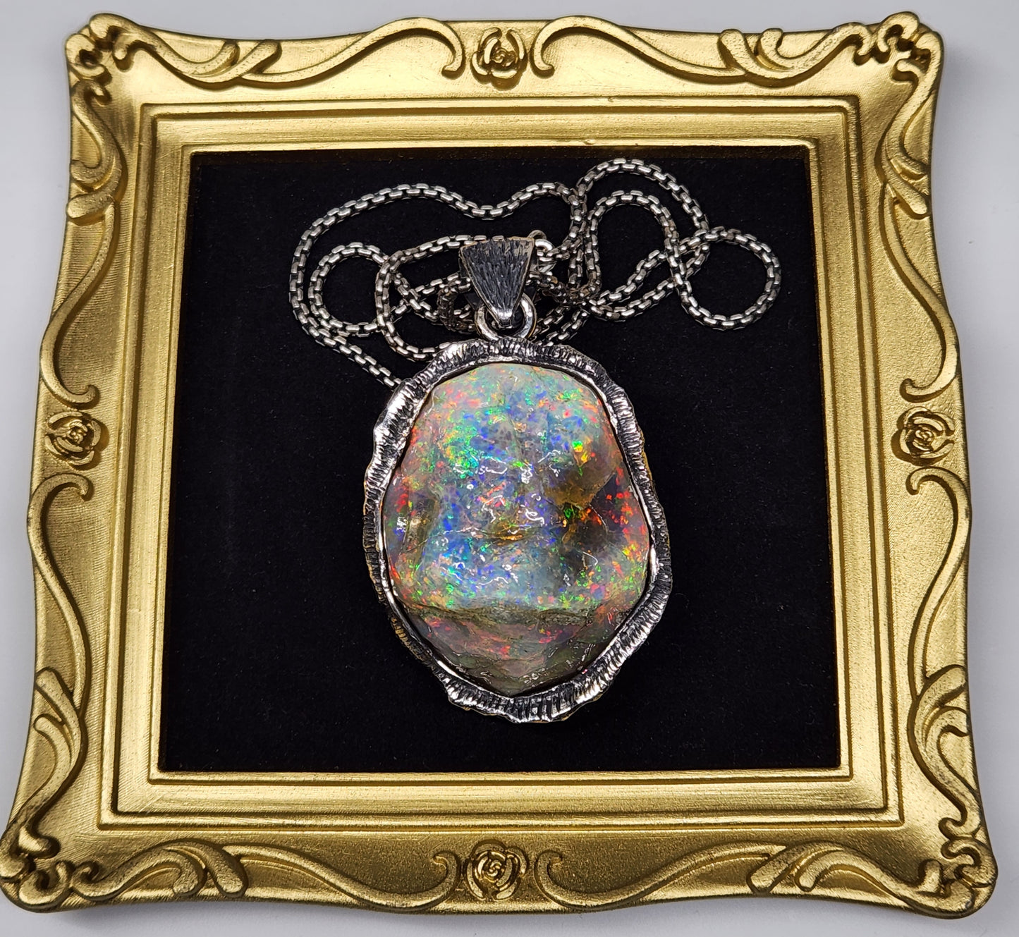 Large Natural Opal Specimen Pendant Sterling Silver #356