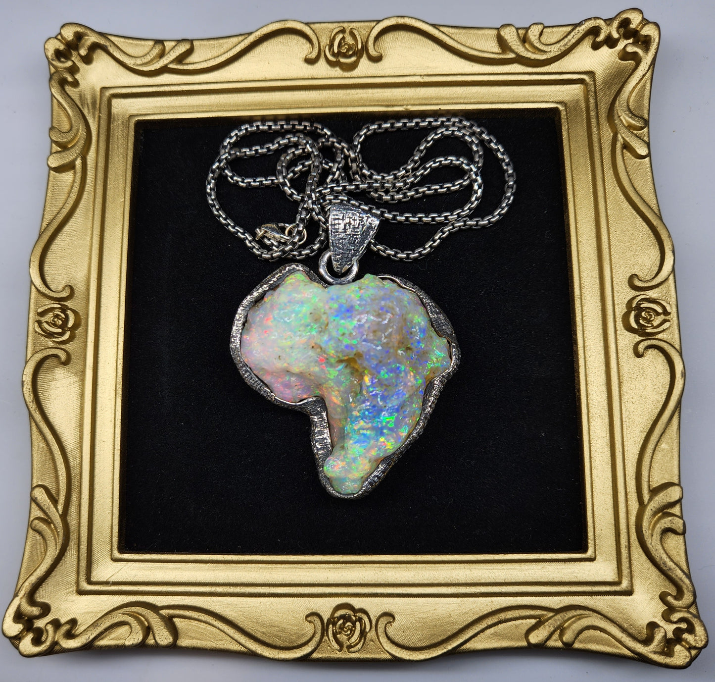 Large Natural Opal Specimen Pendant Sterling Silver #355