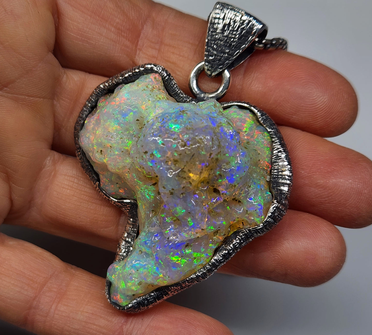 Large Natural Opal Specimen Pendant Sterling Silver #355