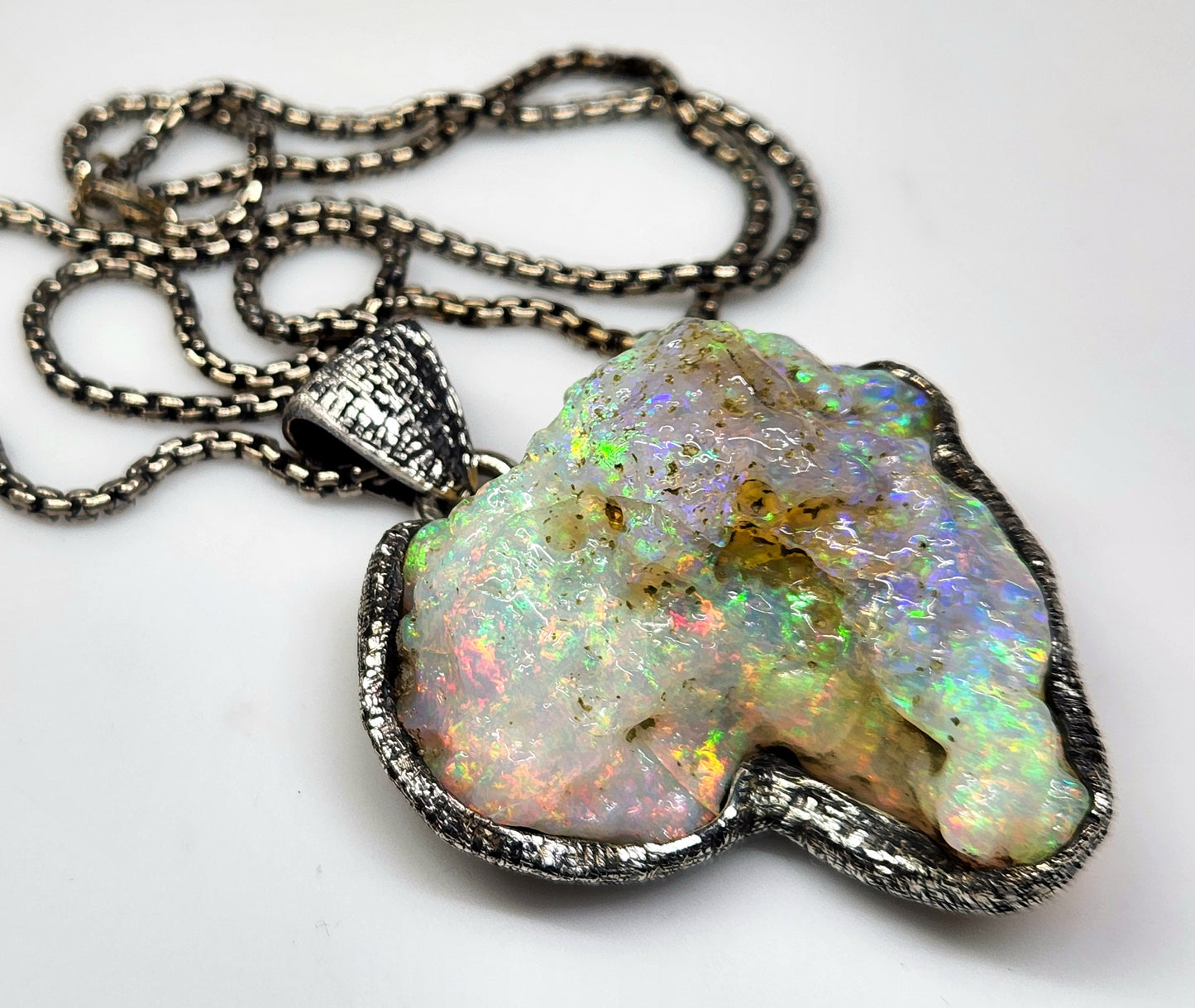 Large Natural Opal Specimen Pendant Sterling Silver #355