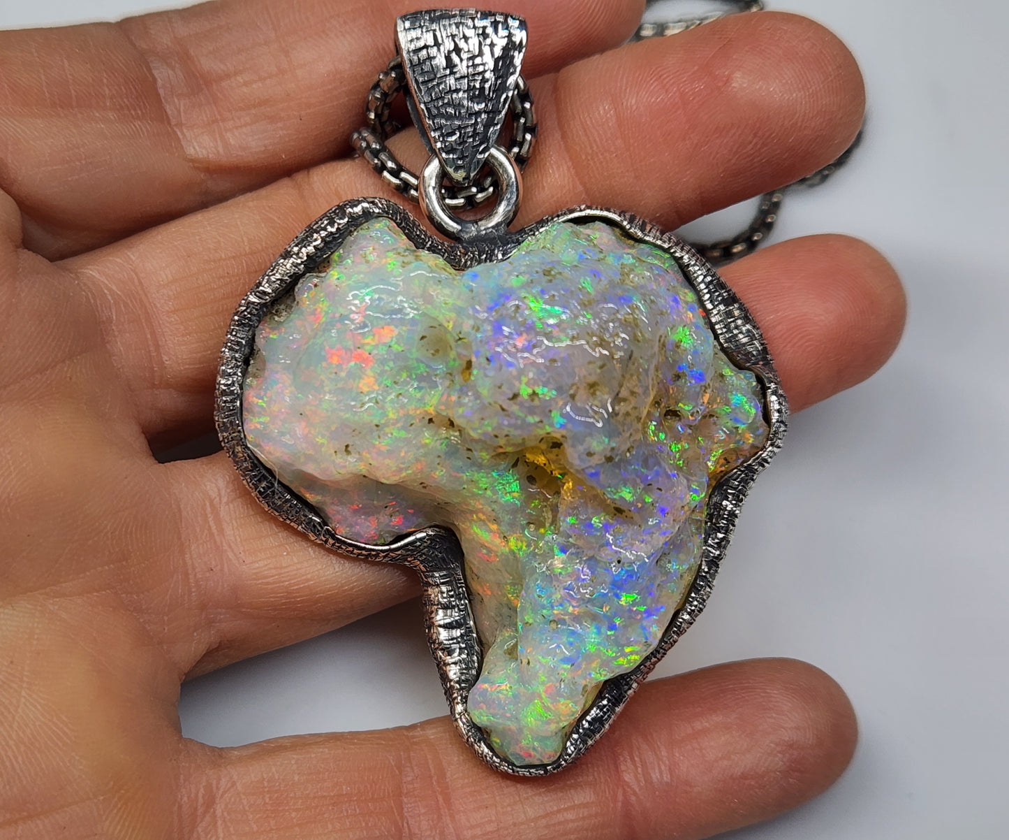 Large Natural Opal Specimen Pendant Sterling Silver #355