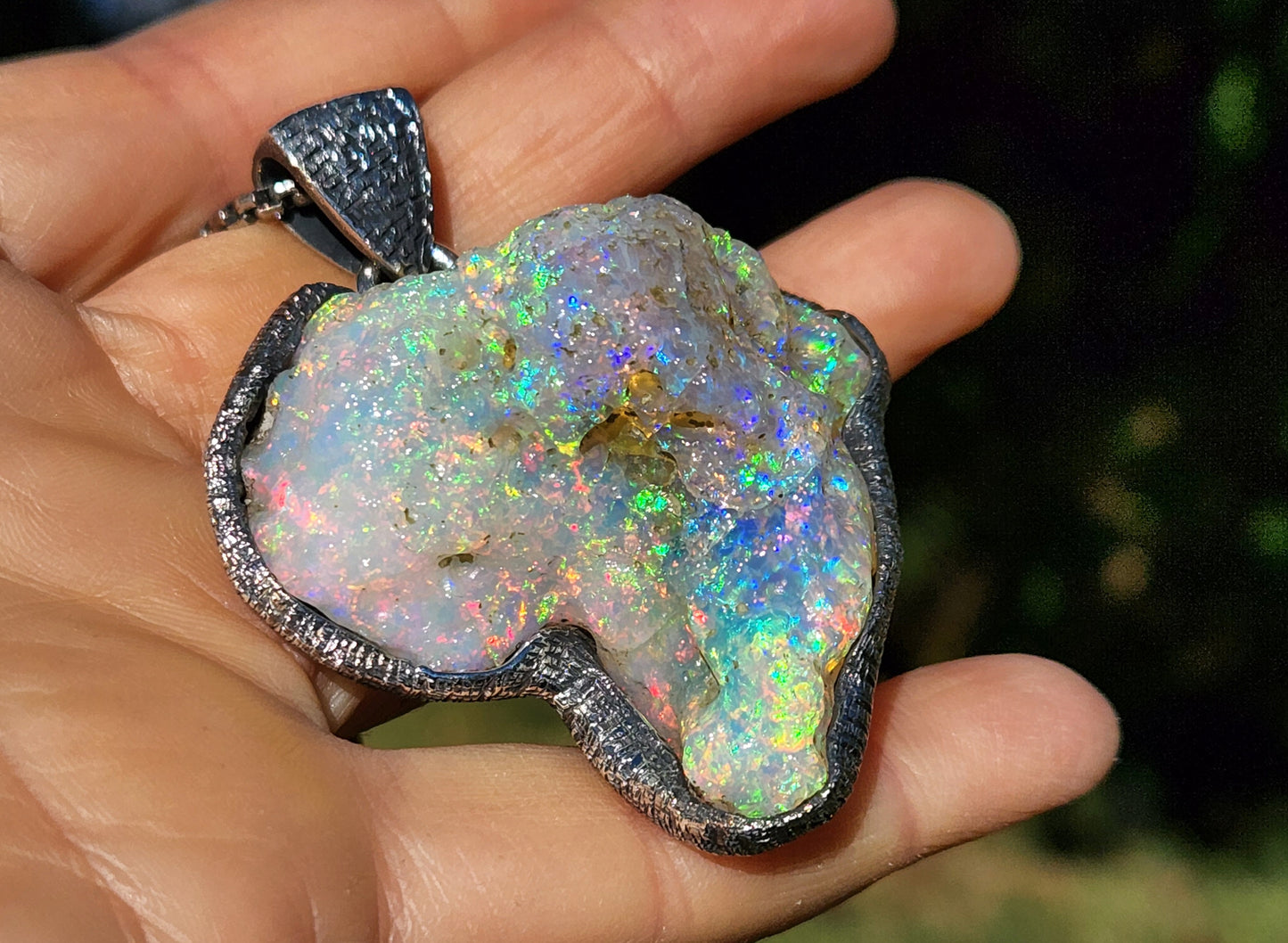 Large Natural Opal Specimen Pendant Sterling Silver #355