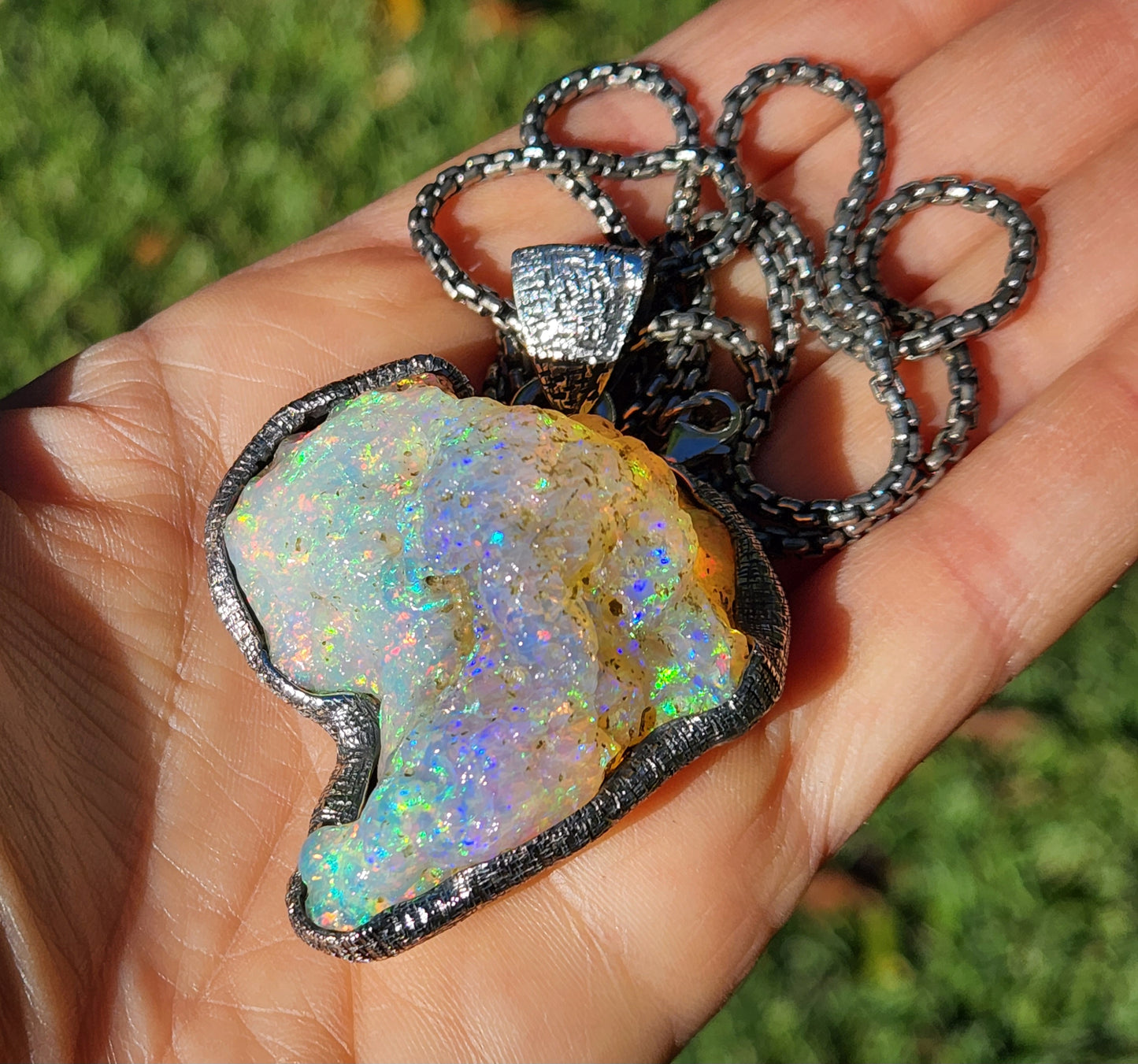 Large Natural Opal Specimen Pendant Sterling Silver #355