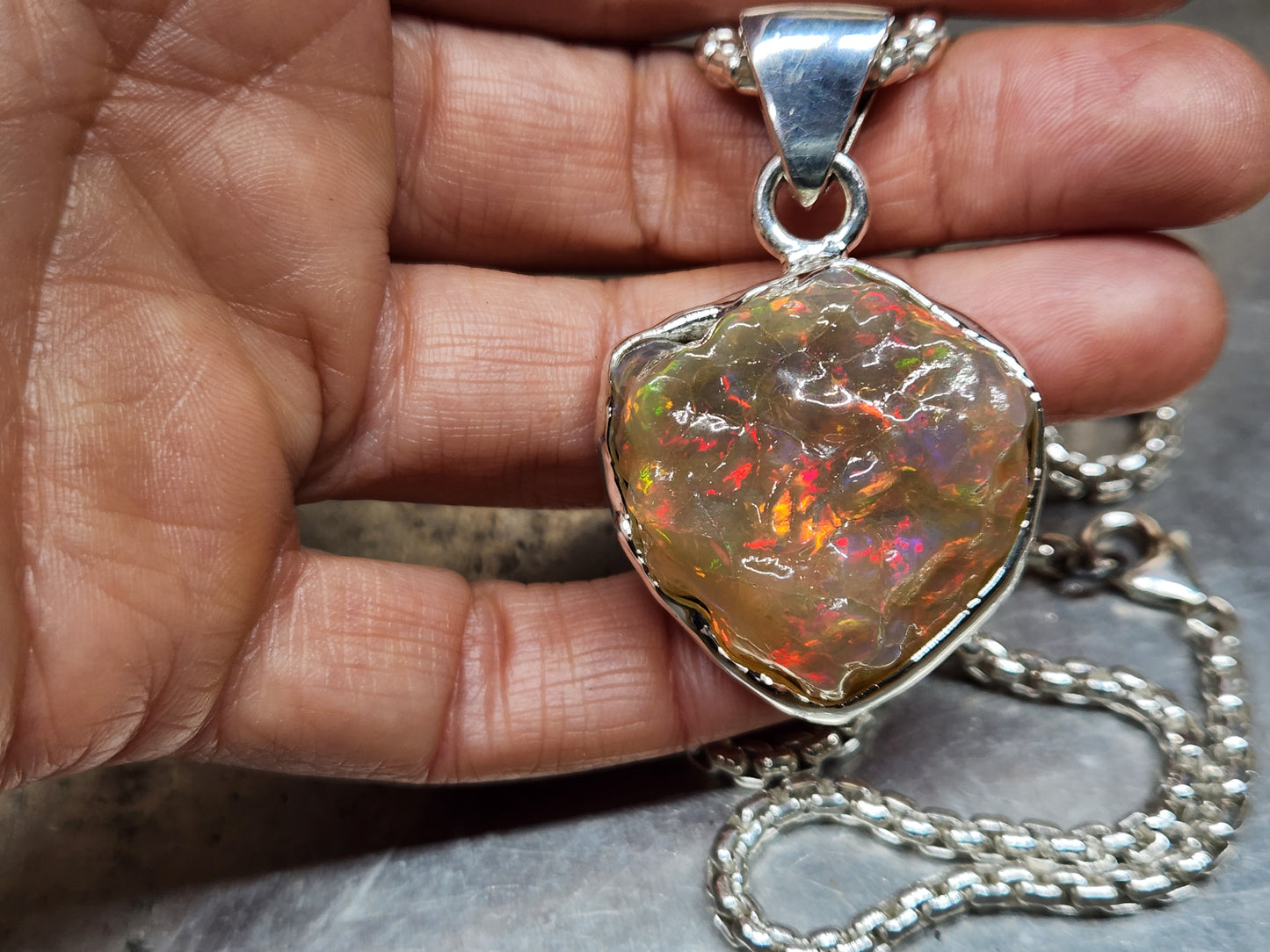 Natural Opal Specimen Pendant Sterling Silver #357