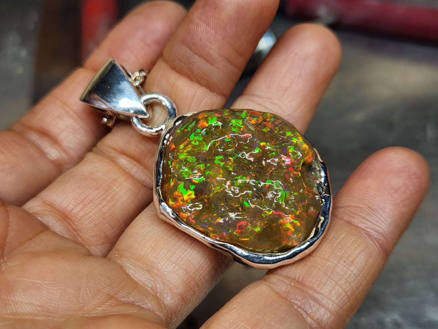 Natural Opal Specimen Pendant Sterling Silver #358