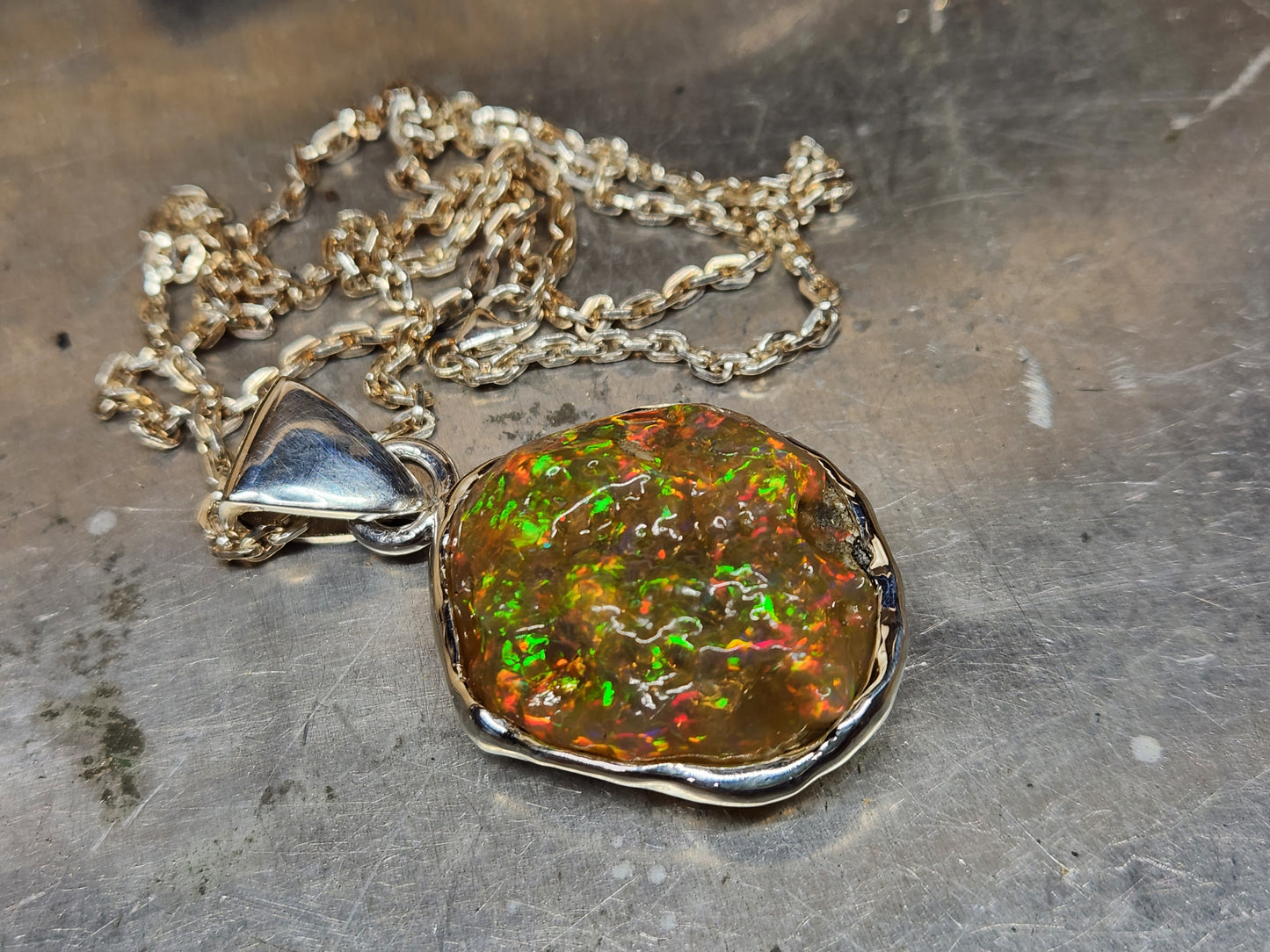 Natural Opal Specimen Pendant Sterling Silver #358