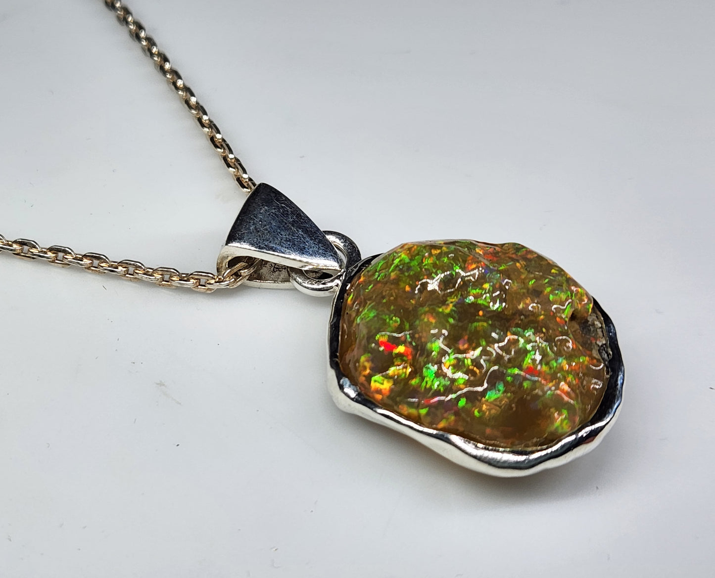 Natural Opal Specimen Pendant Sterling Silver #358