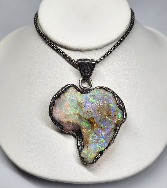 Large Natural Opal Specimen Pendant Sterling Silver #355