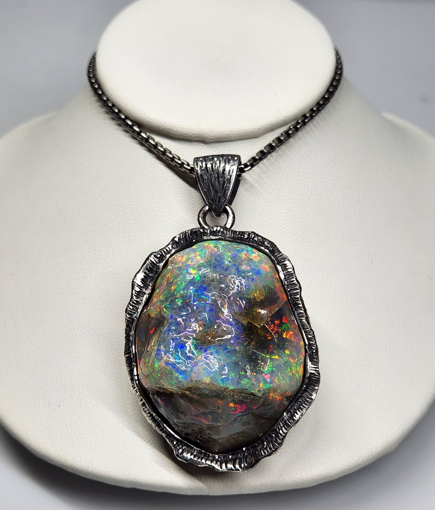 Large Natural Opal Specimen Pendant Sterling Silver #356