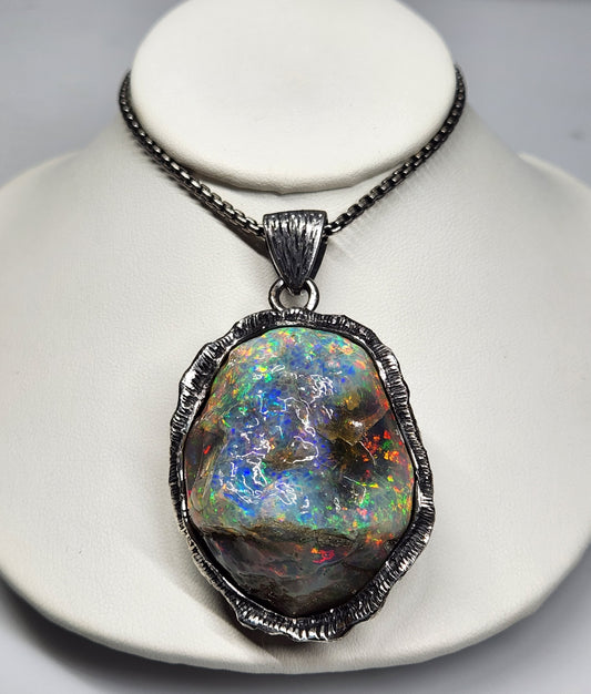 Large Natural Opal Specimen Pendant Sterling Silver #356