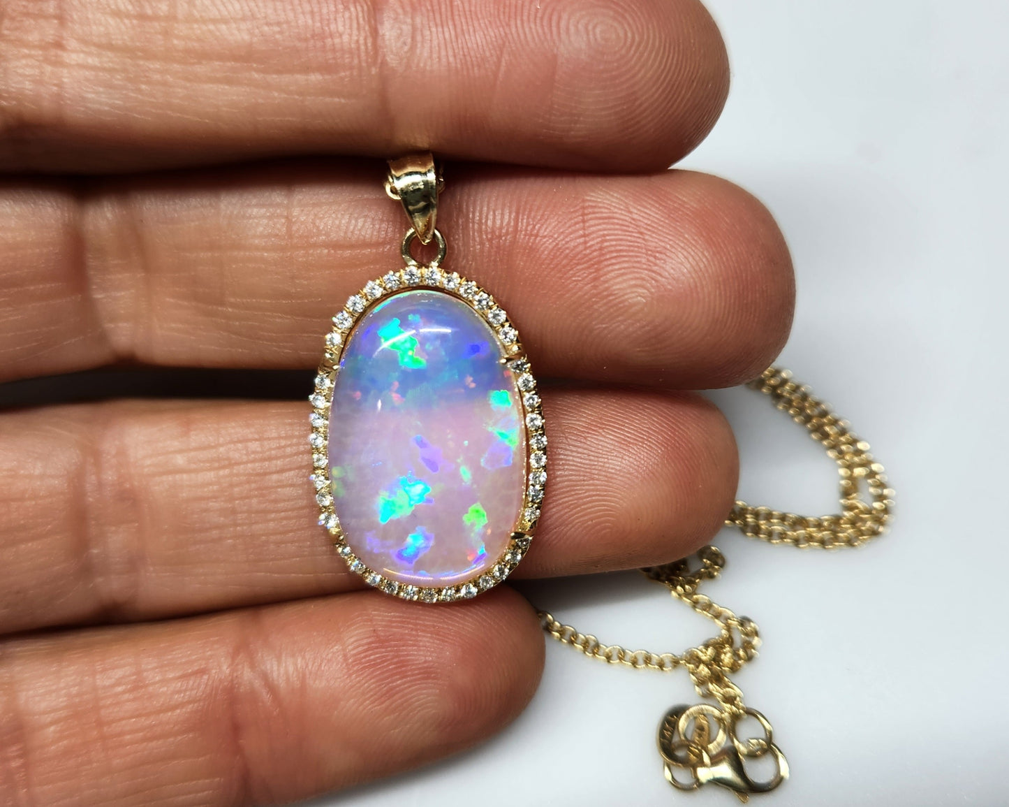 Opal & Diamond 14k Gold Pendant Necklace #353