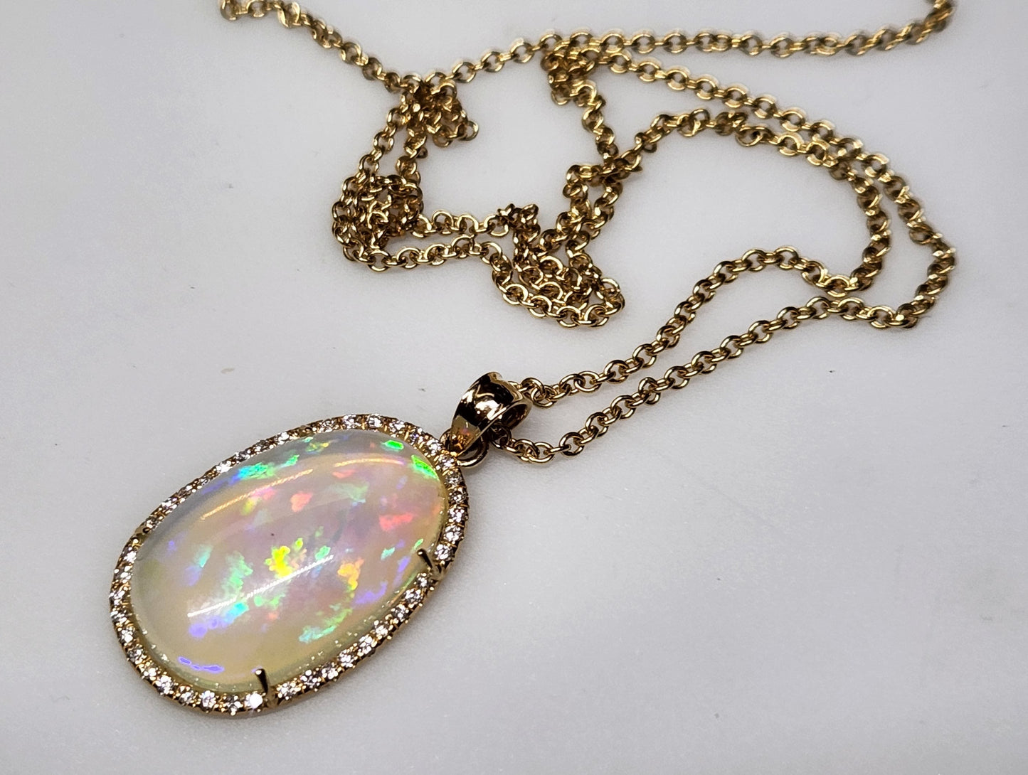 Opal & Diamond 14k Gold Pendant Necklace #353