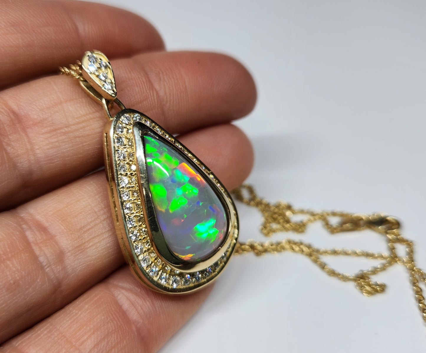 Opal & Diamond Pendant 14k Gold Necklace #363