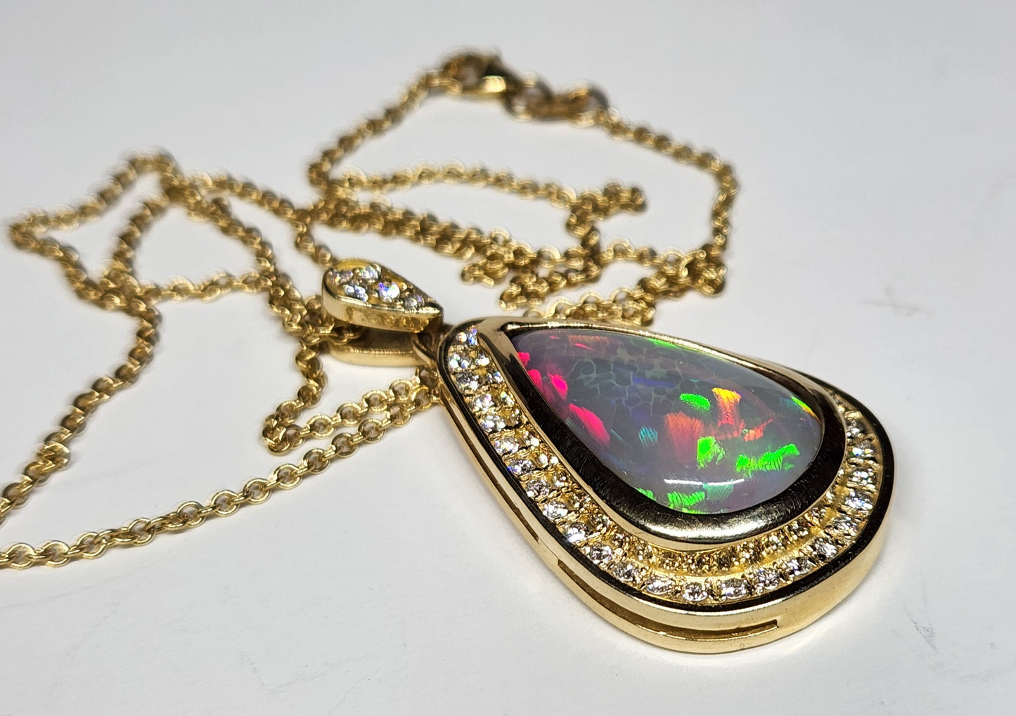 Opal & Diamond Pendant 14k Gold Necklace #363