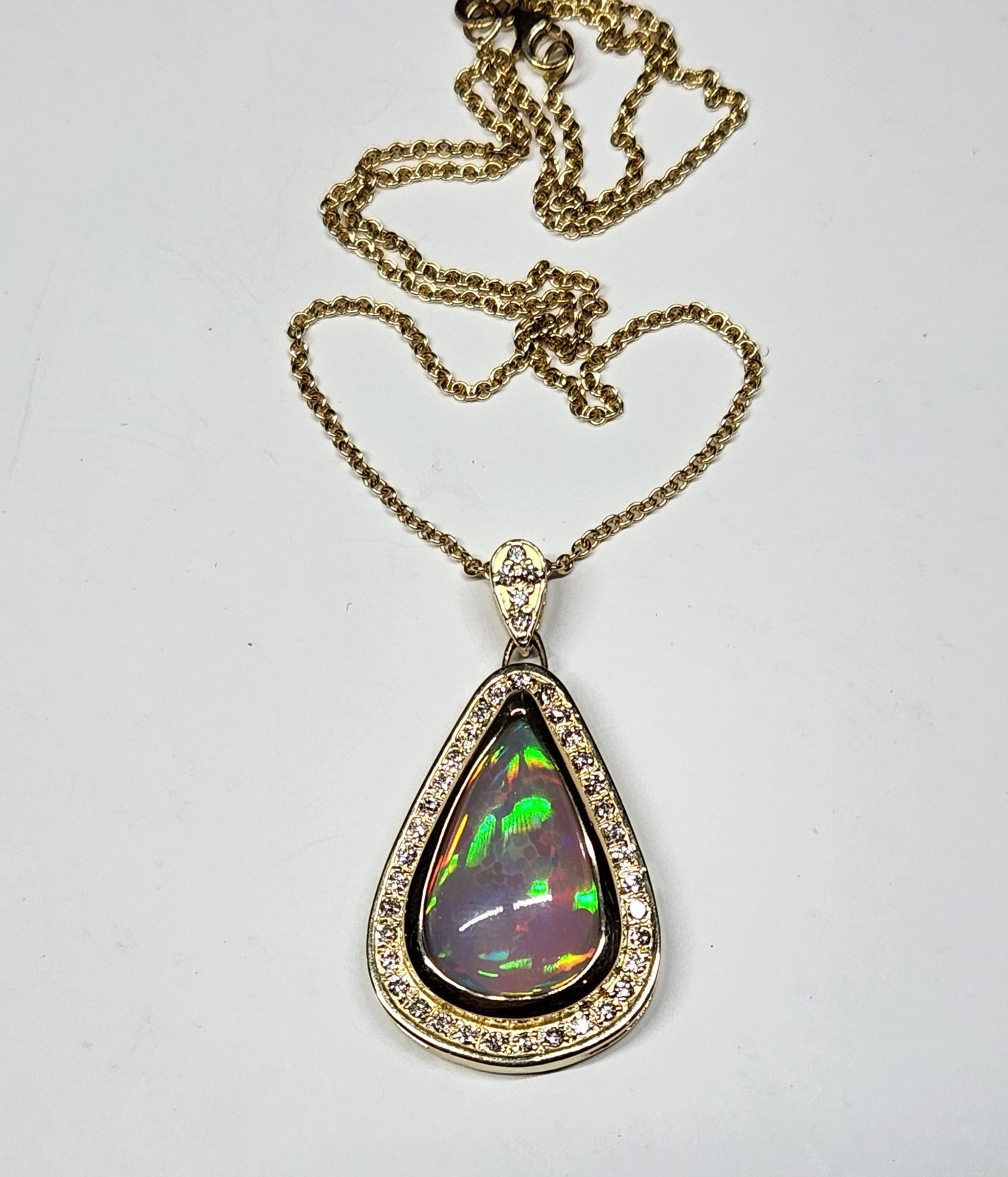 Opal & Diamond Pendant 14k Gold Necklace #363