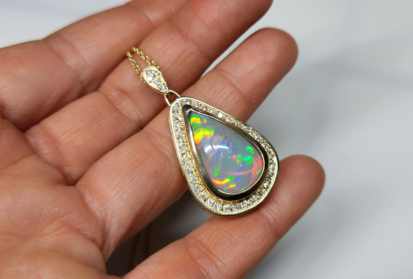 Opal & Diamond Pendant 14k Gold Necklace #363