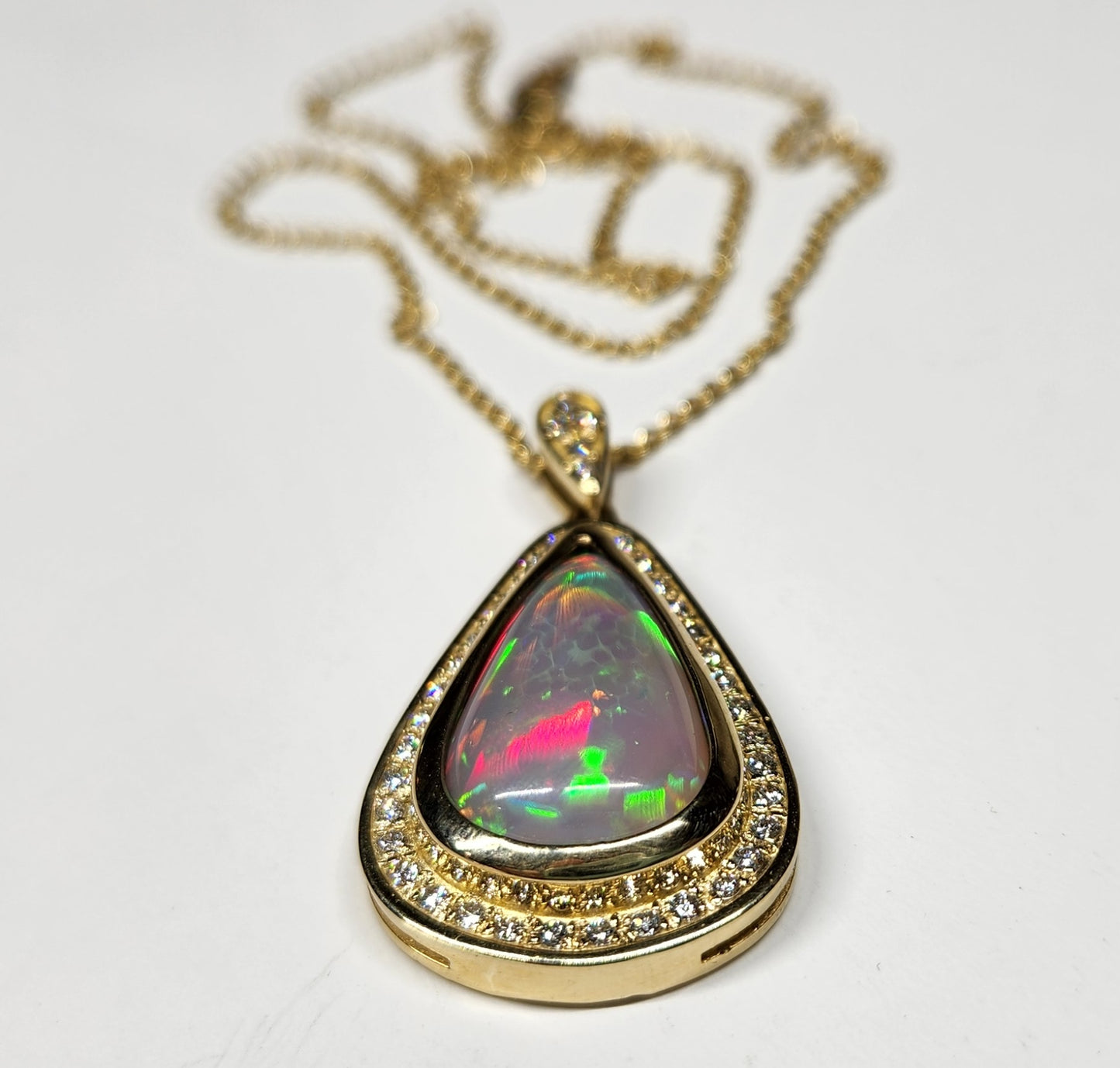 Opal & Diamond Pendant 14k Gold Necklace #363