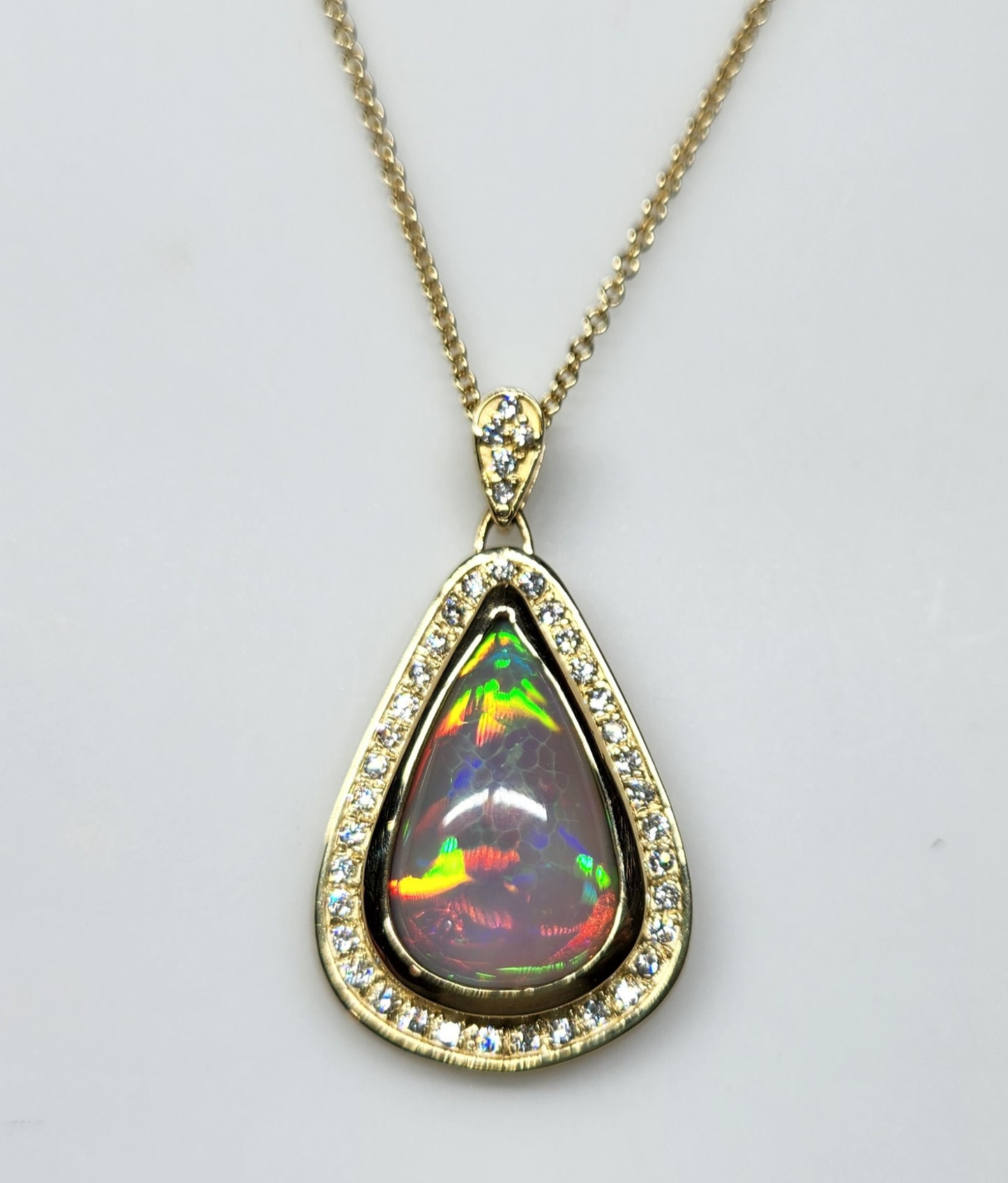 Opal & Diamond Pendant 14k Gold Necklace #363
