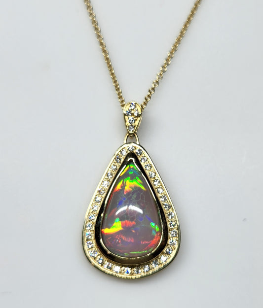 Opal & Diamond Pendant 14k Gold Necklace #363