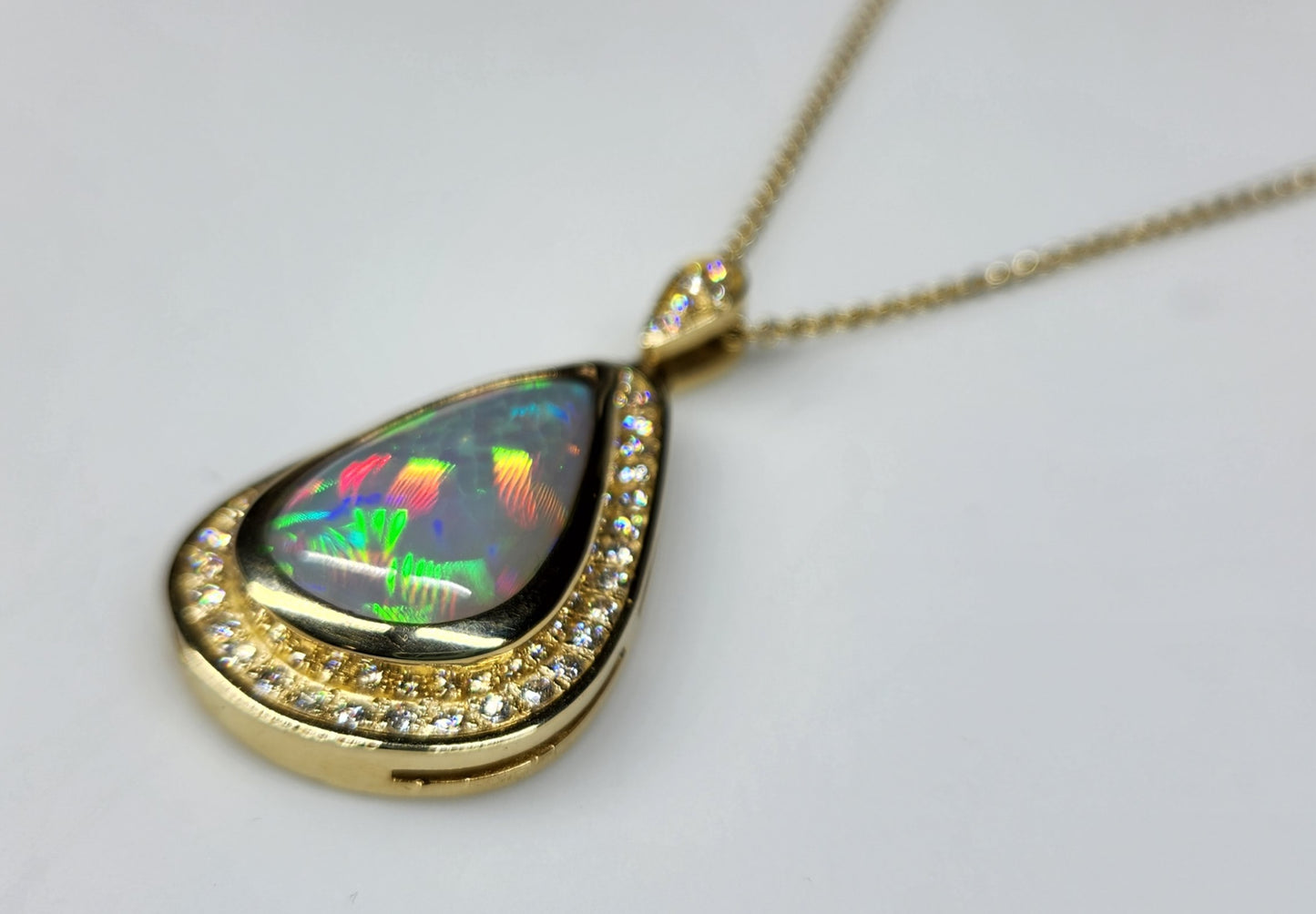 Opal & Diamond Pendant 14k Gold Necklace #363