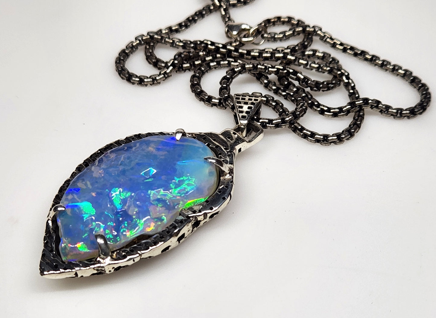 Natural Blue Opal Pendant Sterling Silver #366