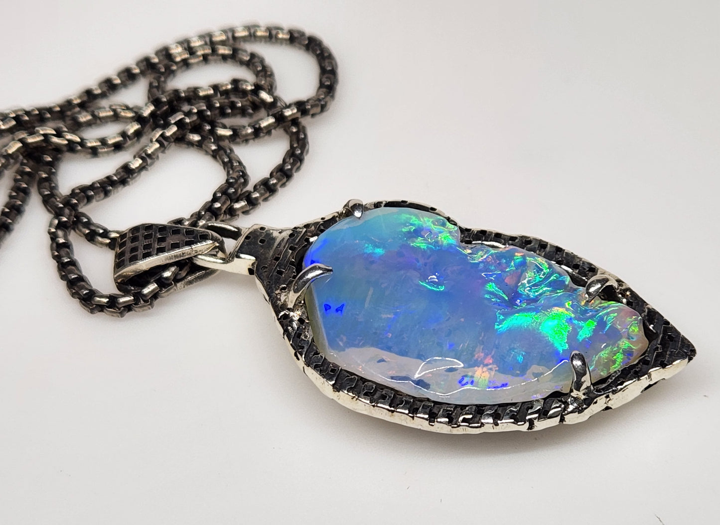 Natural Blue Opal Pendant Sterling Silver #366