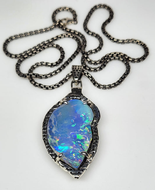 Natural Blue Opal Pendant Sterling Silver #366
